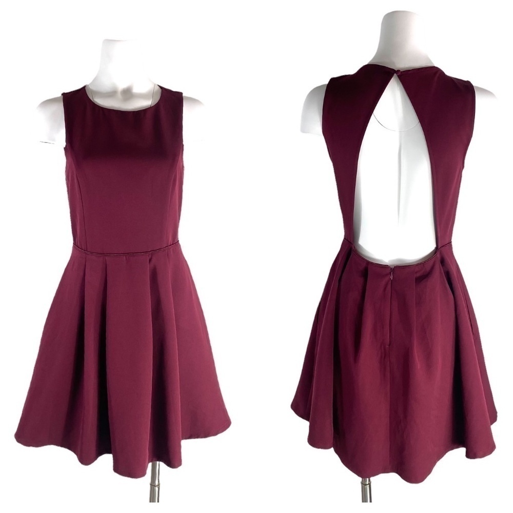 Lulu's Wine Fit & Flare Open Back Dress SZ L